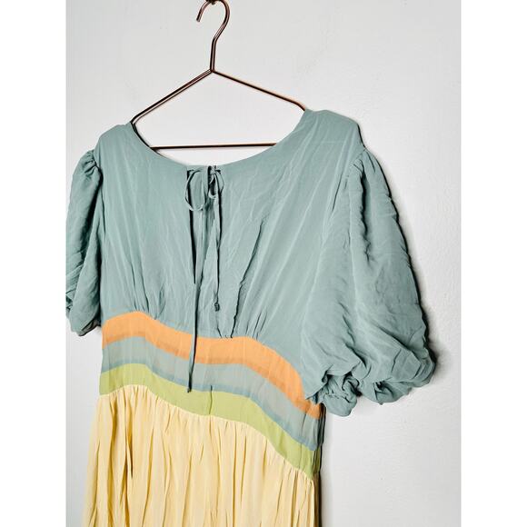 PAMELA LOVE x RTR Multicolored Color Block Crewneck Chiffon Midi Dress Size L - Picture 6 of 15